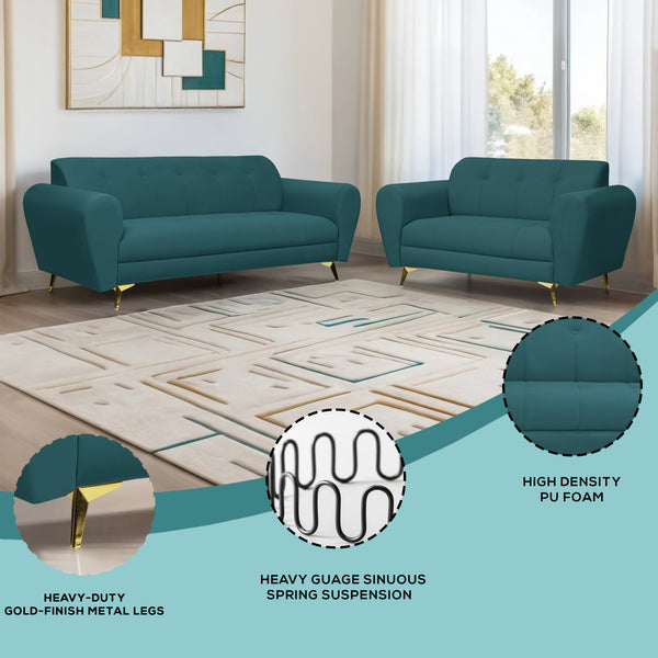 Milan Icon (3+2) Seater Sofa- ( Plush Suede Fabric - Teal )