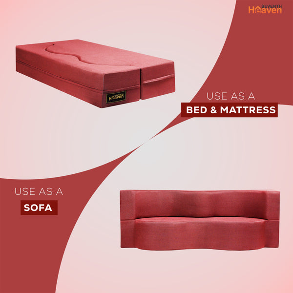 Curved Flipper X Sofa Cum Bed - 3 Seater, ( Jute Fabric,Maroon )