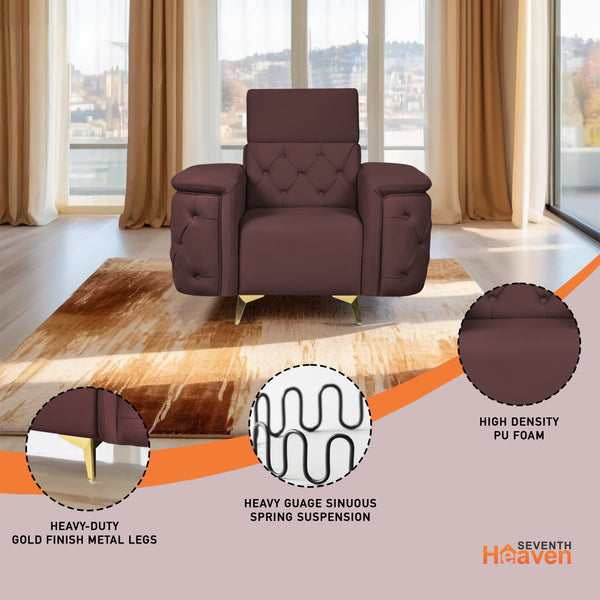 Rome 1 Seater Sofa- ( Plush Suede Fabric- Brown )