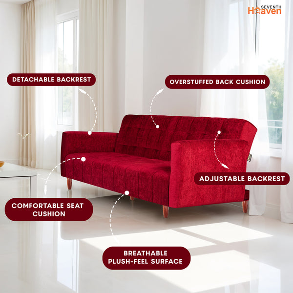 Lisbon  4 Seater Wooden Sofa Cum Bed - ( Premium Molfino Fabric - Maroon)