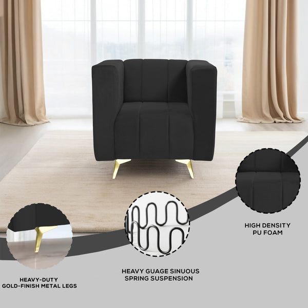 Tokyo Icon 1 Seater Sofa- ( Plush Suede Fabric- Black )