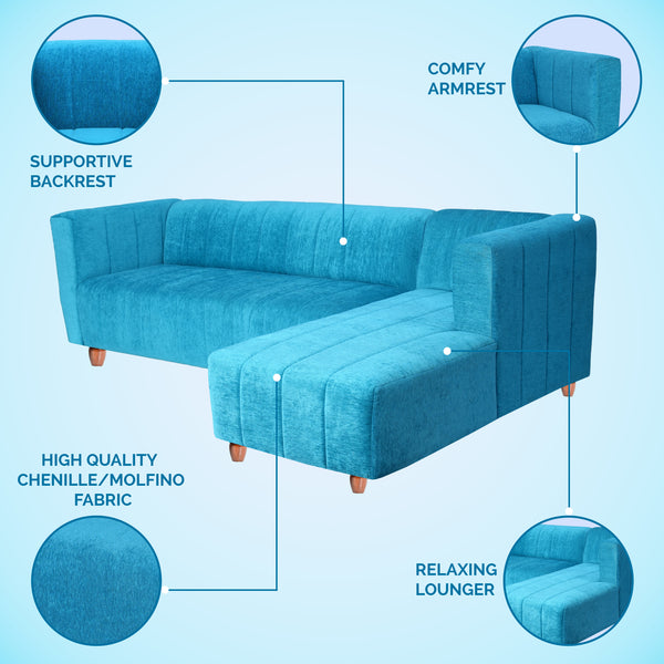 Tokyo 6 Seater Sofa Right Corner- ( Premium Molfino Fabric- Sky Blue )