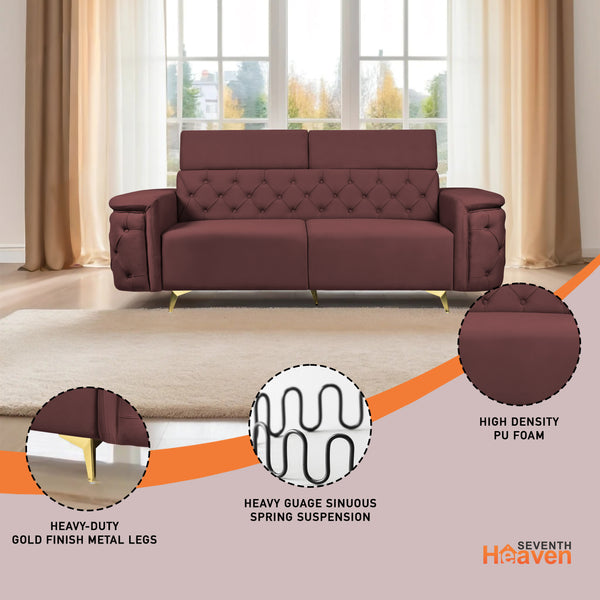 Rome 3 Seater Sofa- ( Plush Suede Fabric-Brown )