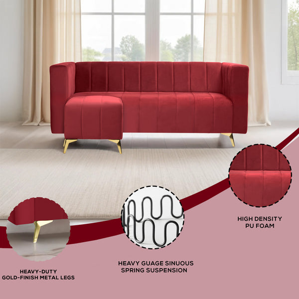 Tokyo Icon Ottoman 4 Seater Sofa - ( Plush Suede Fabric - Maroon )