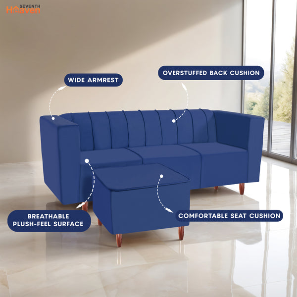 Sydney 4 Seater Sofa with Ottoman- ( Plush Suede Fabric- Blue )