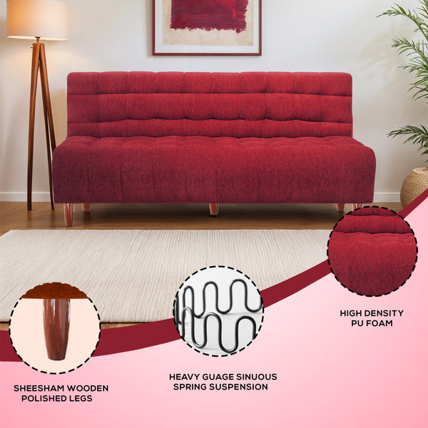Florida Neo 4 Seater Wooden Sofa Cum Bed - ( Premium Molfino Fabric- Maroon )