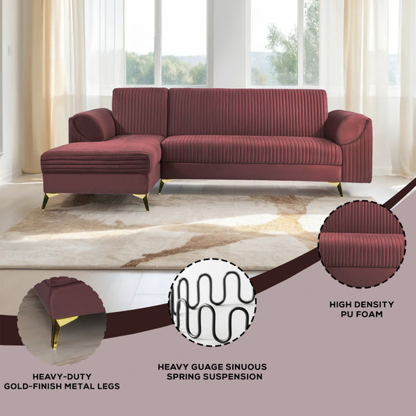 Venice 6 Seater Sofa Left Corner - ( Plush Suede Fabric - Brown )