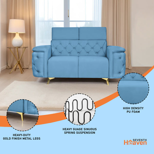 Rome 2 Seater Sofa- ( Plush Suede Fabric- Sky Blue )