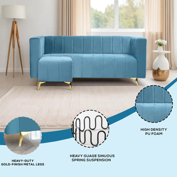 Tokyo Icon Ottoman 4 Seater Sofa - ( Plush Suede Fabric - Sky Blue )