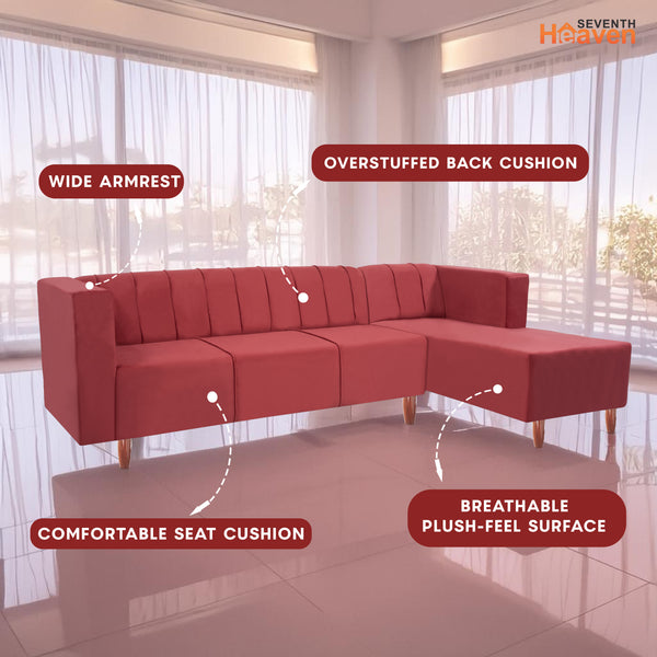 Sydney 6 Seater sofa right corner- ( Plush Suede Fabric- Maroon )