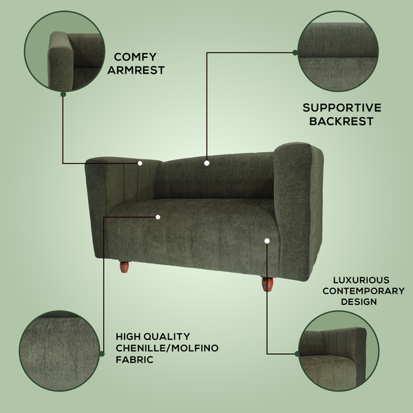 Tokyo 2 Seater Sofa- ( Premium Molfino Fabric- Green )