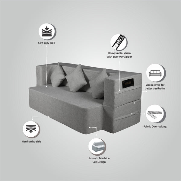 Flipper X Sofa Cum Bed - 3 Seater, Same Cushion ( Jute Fabric, Light Grey )