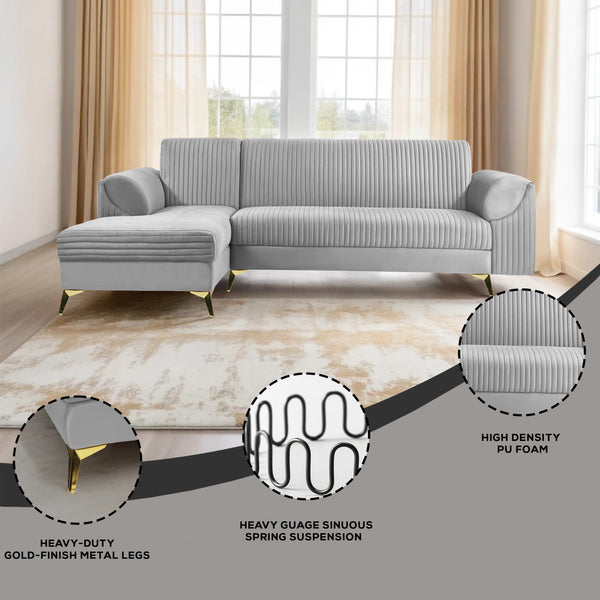 Venice 6 Seater Sofa Right Corner - ( Plush Suede Fabric - Grey )