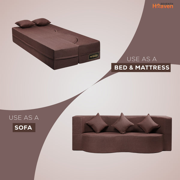 Curved Flipper X Sofa Cum Bed - 3 Seater, Plain Cushion ( Jute Fabric, Brown)