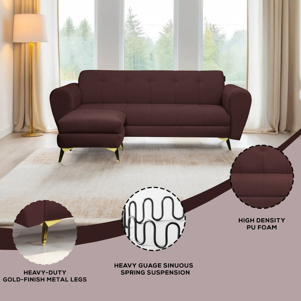Milan Icon Ottoman 5 Seater Sofa - ( Plush Suede Fabric - Brown )