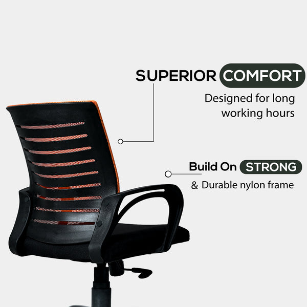 Bolt Mid-Back Office Chair – Ergonomic, Durable & Versatile ( Orange )