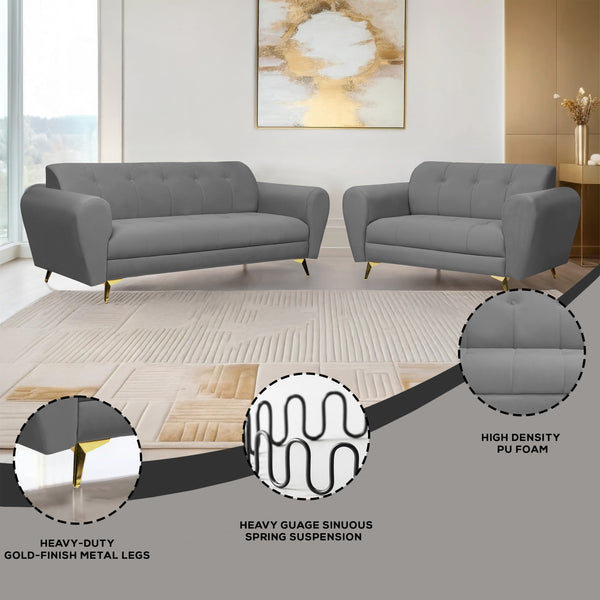 Milan Icon (3+2) Seater Sofa- ( Plush Suede Fabric - Grey )