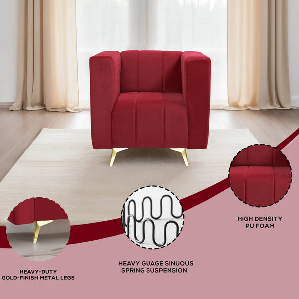 Tokyo Icon 1 Seater Sofa- ( Plush Suede Fabric- Maroon )