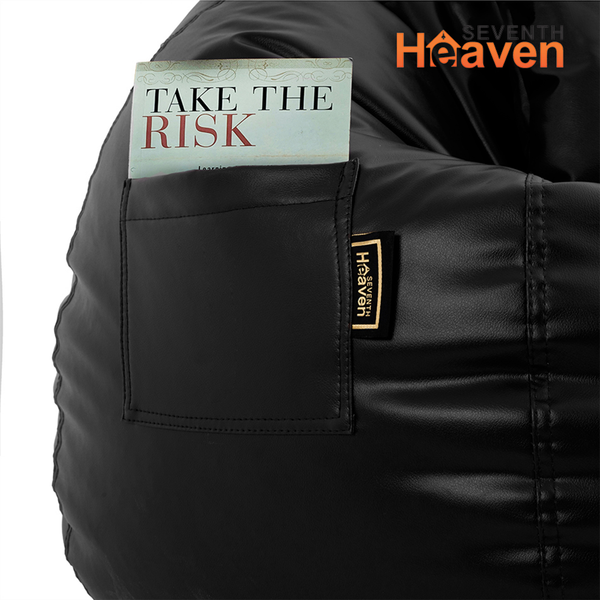 Seventh Heaven 4XL Bean Bag Cover with Footrest & Cushion ( Premium Leatherite - Black )