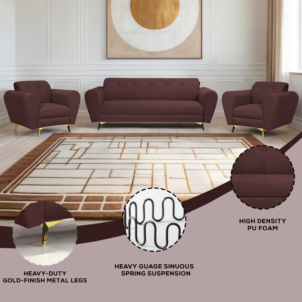 Milan Icon (3+1+1) Seater Sofa- ( Plush Suede Fabric- Brown )