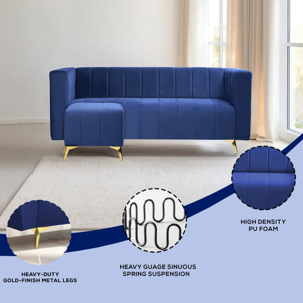Tokyo Icon Ottoman 4 Seater Sofa - ( Plush Suede Fabric - Blue )