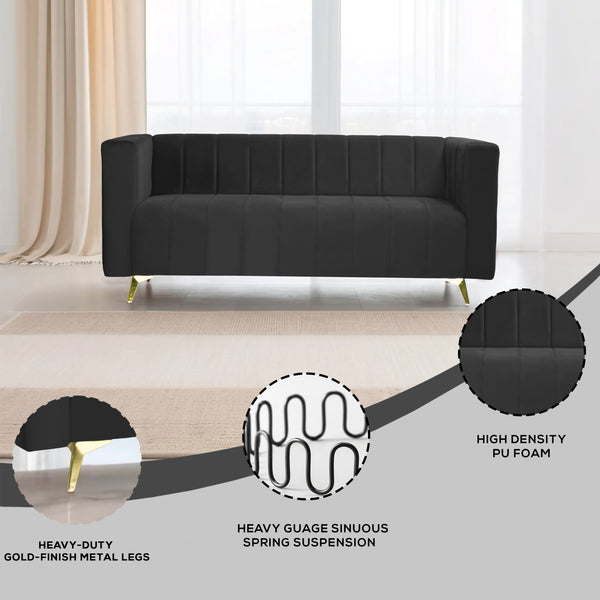 Tokyo Icon 3 Seater Sofa- ( Plush Suede Fabric- Black )