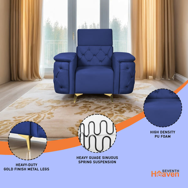 Rome 1 Seater Sofa- ( Plush Suede Fabric- Blue )