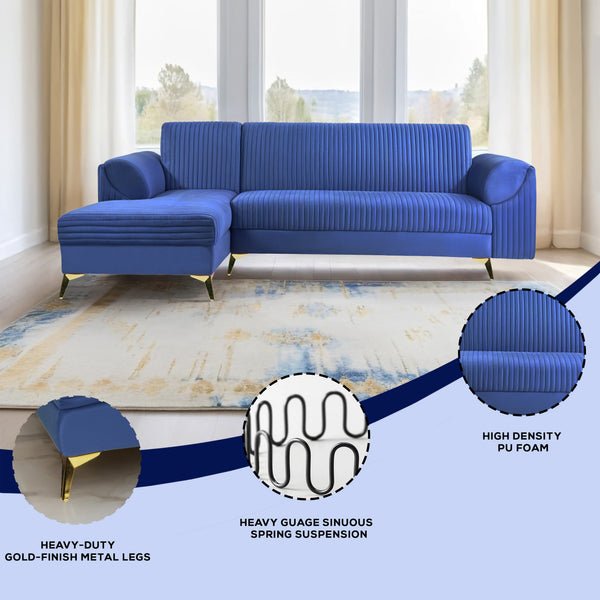 Venice 6 Seater Sofa Left Corner - ( Plush Suede Fabric - Blue )