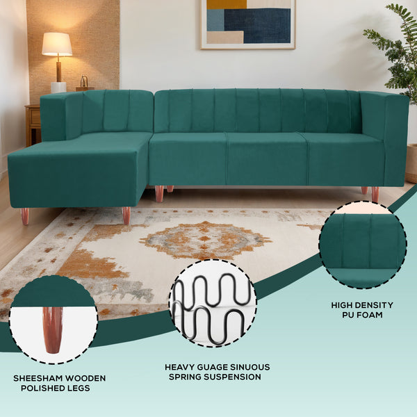 Sydney 6 Seater Sofa left corner- ( Plush Suede Fabric- Teal )