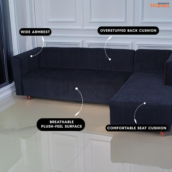 Tokyo 6 Seater Sofa Right Corner- ( Premium Molfino Fabric- Black )