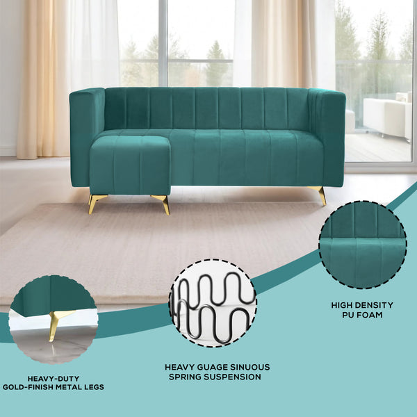 Tokyo Icon Ottoman 4 Seater Sofa - ( Plush Suede Fabric - Teal )