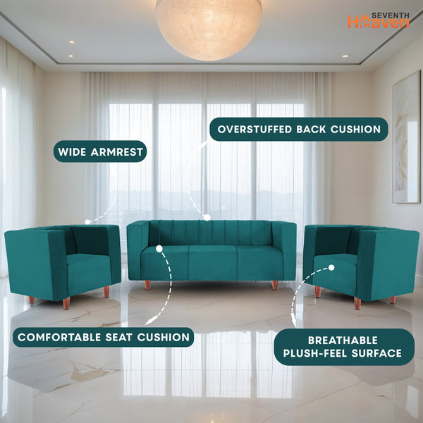 Sydney (3+1+1) Seater Sofa- ( Plush Suede Fabric- Teal )