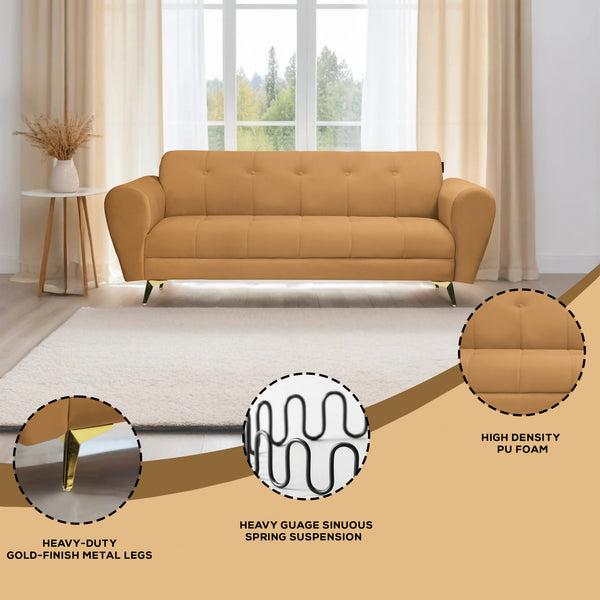 Milan Icon 3 Seater Sofa- ( Plush Suede Fabric- Beige )