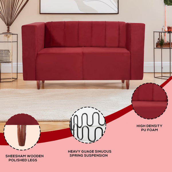 Sydney 2 Seater Sofa- ( Plush Suede Fabric- Maroon )
