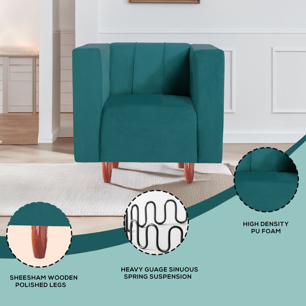 Sydney 1 Seater Sofa- ( Plush Suede Fabric- Teal )