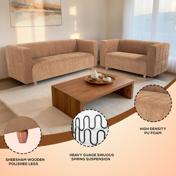 Tokyo 5 Seater Sofa- (3+2) ( Premium Molfino Fabric - Beige)