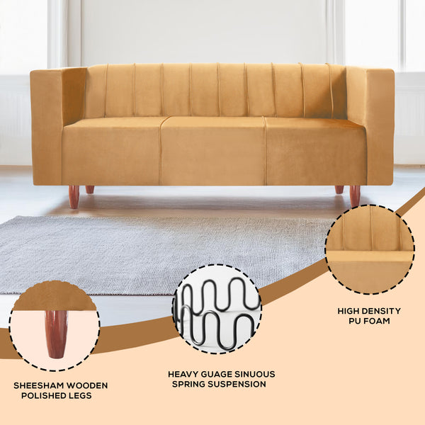 Sydney 3 Seater Sofa- ( Plush Suede Fabric- Beige )