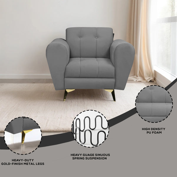 Milan Icon 1 Seater Sofa- ( Plush Suede Fabric- Grey )