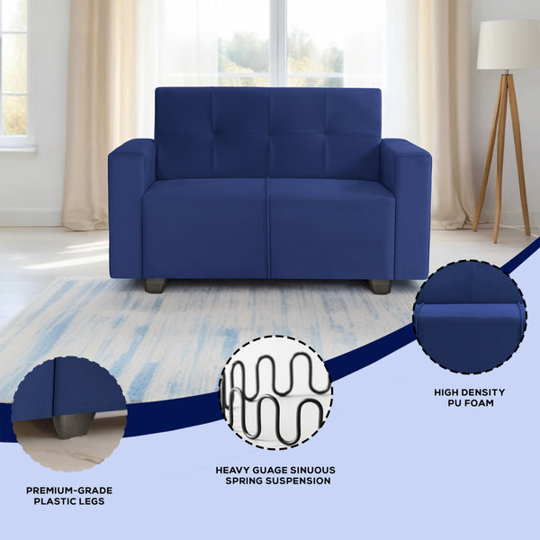 London 2 Seater Sofa- ( Plush Suede Fabric- Blue )
