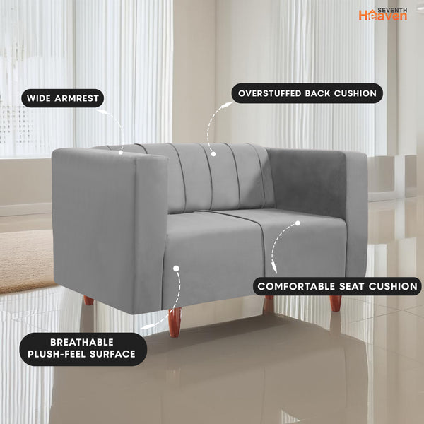 Sydney 2 Seater Sofa- ( Plush Suede Fabric- Grey )