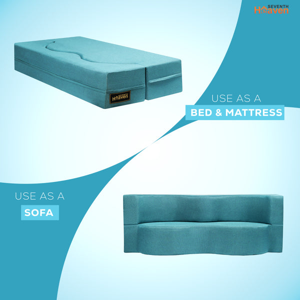 Curved Flipper X Sofa Cum Bed - 3 Seater, ( Jute Fabric,Sky Blue )