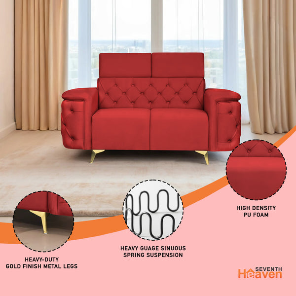 Rome 2 Seater Sofa- ( Plush Suede Fabric- Maroon )