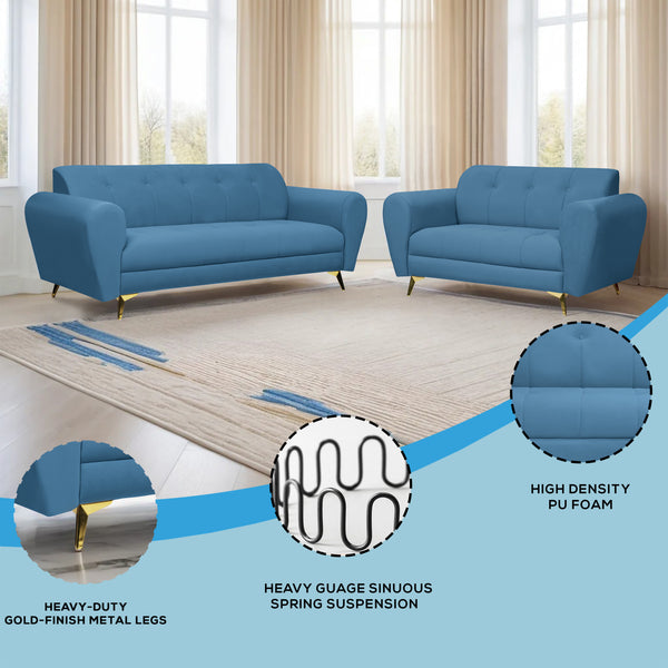 Milan Icon (3+2) Seater Sofa- ( Plush Suede Fabric - Sky Blue )