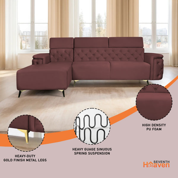 Rome 6 Seater Sofa Set Left Corner- ( Plush Suede - Brown)