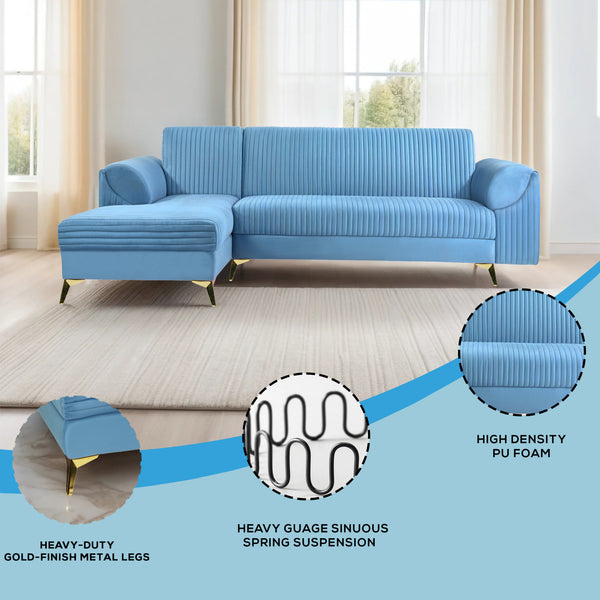 Venice 6 Seater Sofa Right Corner - ( Plush Suede Fabric - Sky Blue )