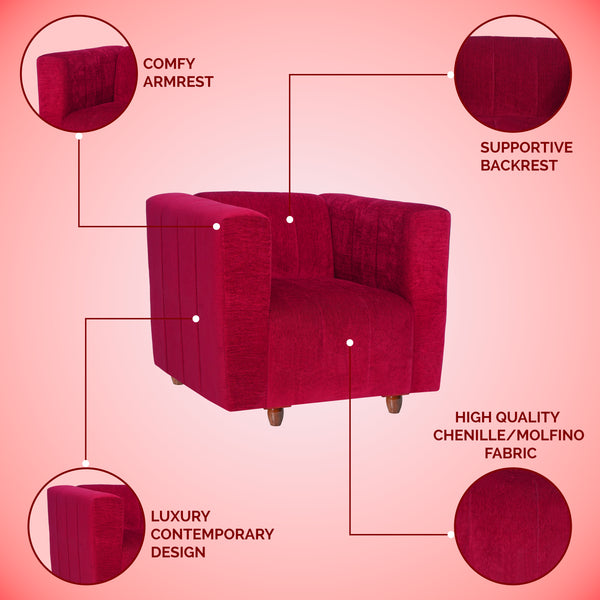 Tokyo 1 Seater Sofa- ( Premium Molfino Fabric- Maroon )