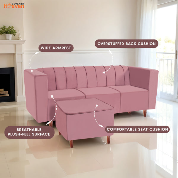 Sydney 4 Seater Sofa with Ottoman- ( Plush Suede Fabric- Peach )