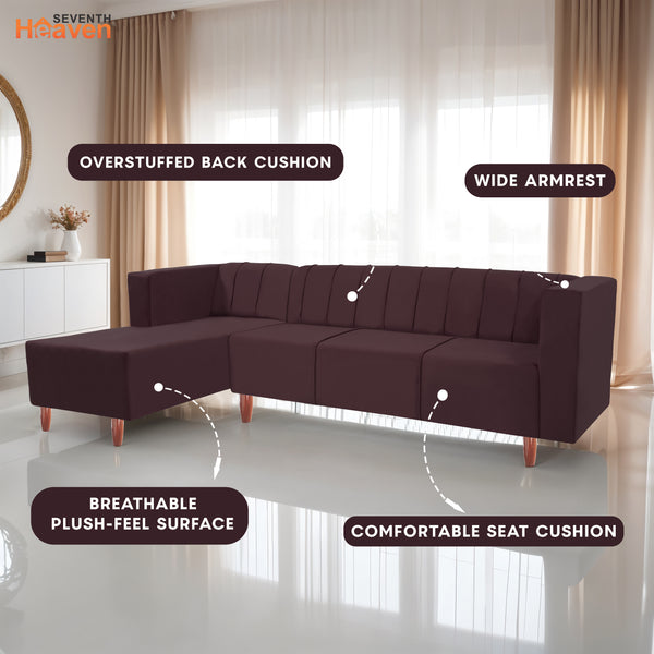 Sydney 6 Seater Sofa left corner- ( Plush Suede Fabric- Brown )