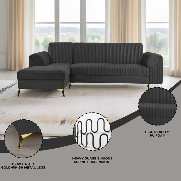 Venice 6 Seater Sofa Left Corner - ( Plush Suede Fabric - Black )