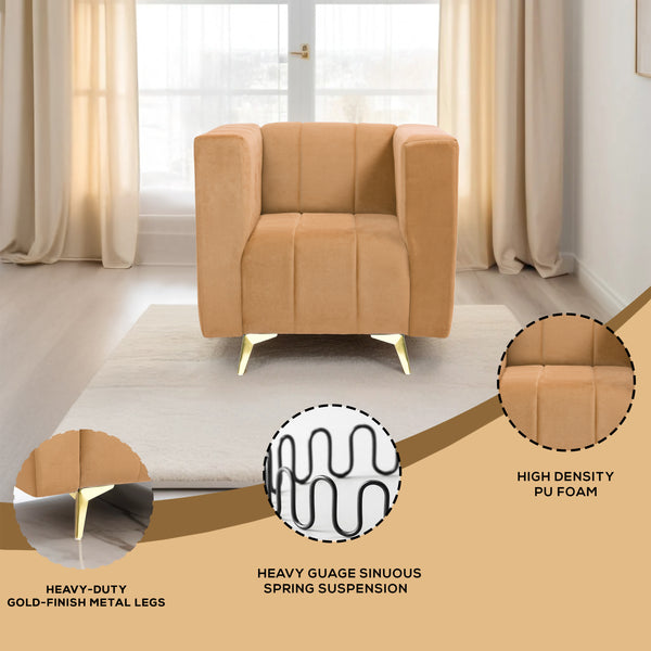 Tokyo Icon 1 Seater Sofa- ( Plush Suede Fabric- Beige )